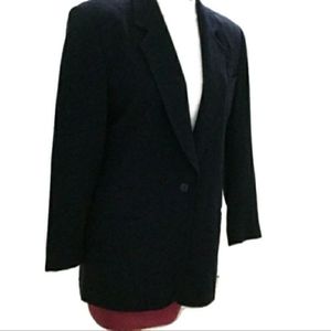 VTG Donna Karan New York Pure Wool Navy Blue Blazer Jacket Made Hong Kong Sz 8